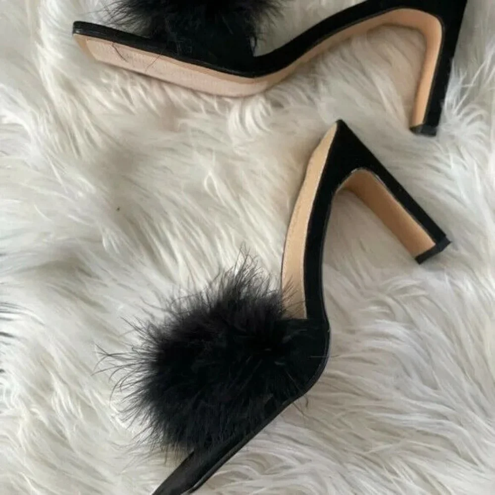 Fashion Nova Women Black Fax fux Sandals Mules Sexy Block High Heels  Sz 7.5 - Picture 6 of 9